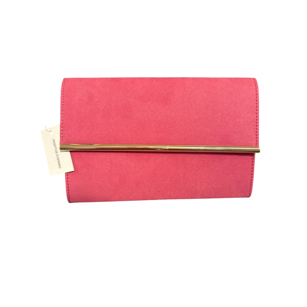 NEW PeepToe Evening Clutch Handbag Party Prom Wedding Gold Chain Strap Hot Pink
